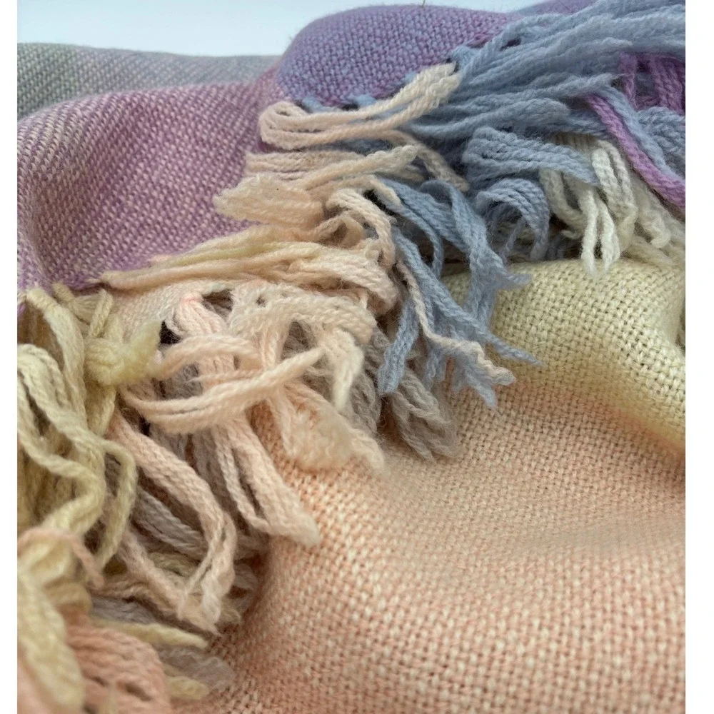 THE THREE WEAVERS 100% Virgin Wool Throw Blanket Pastel Hand Woven Baby Nursery